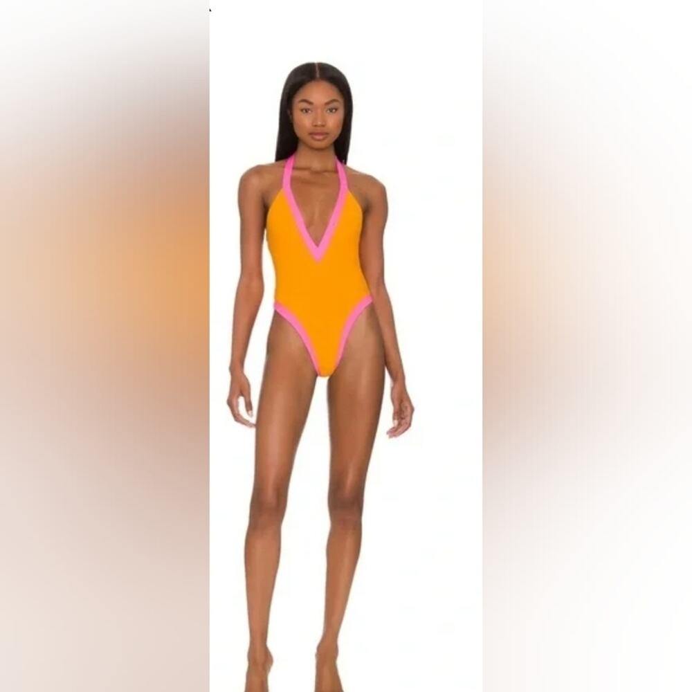Lovers‎ + Friends Sz Small One Piece Neon Orange And Pink In Charge Swimsuit